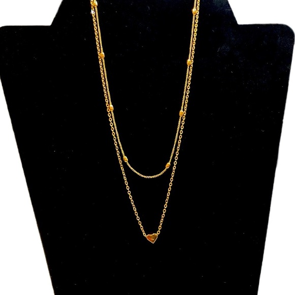 Two Layer Chain Heart Gold/Silver Women's Gold Layered Heart Necklace - Picture 1 of 4